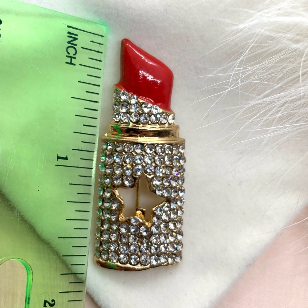 Red Rhinestone Lipstick Brooch - Picture 3 of 3